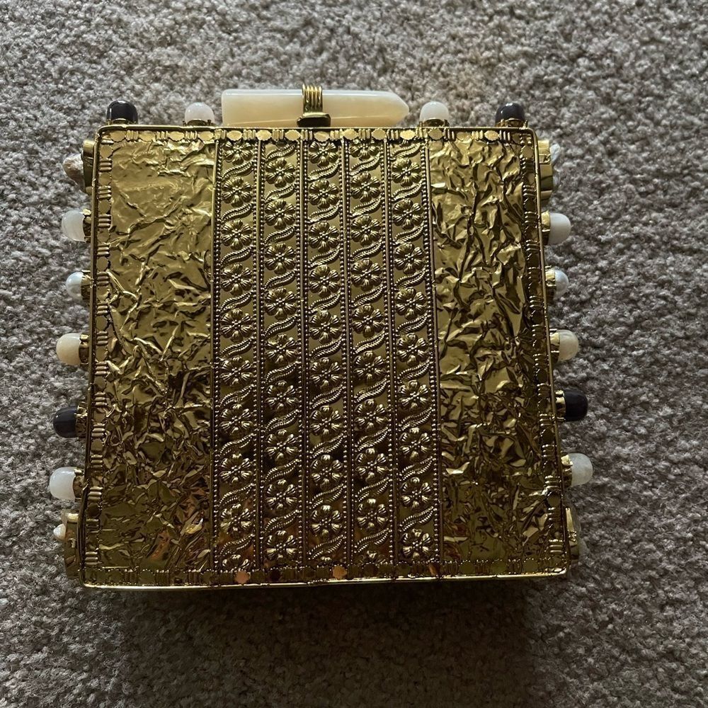 Gold and White Vintage-Inspired Clutch with Ornate Detailing